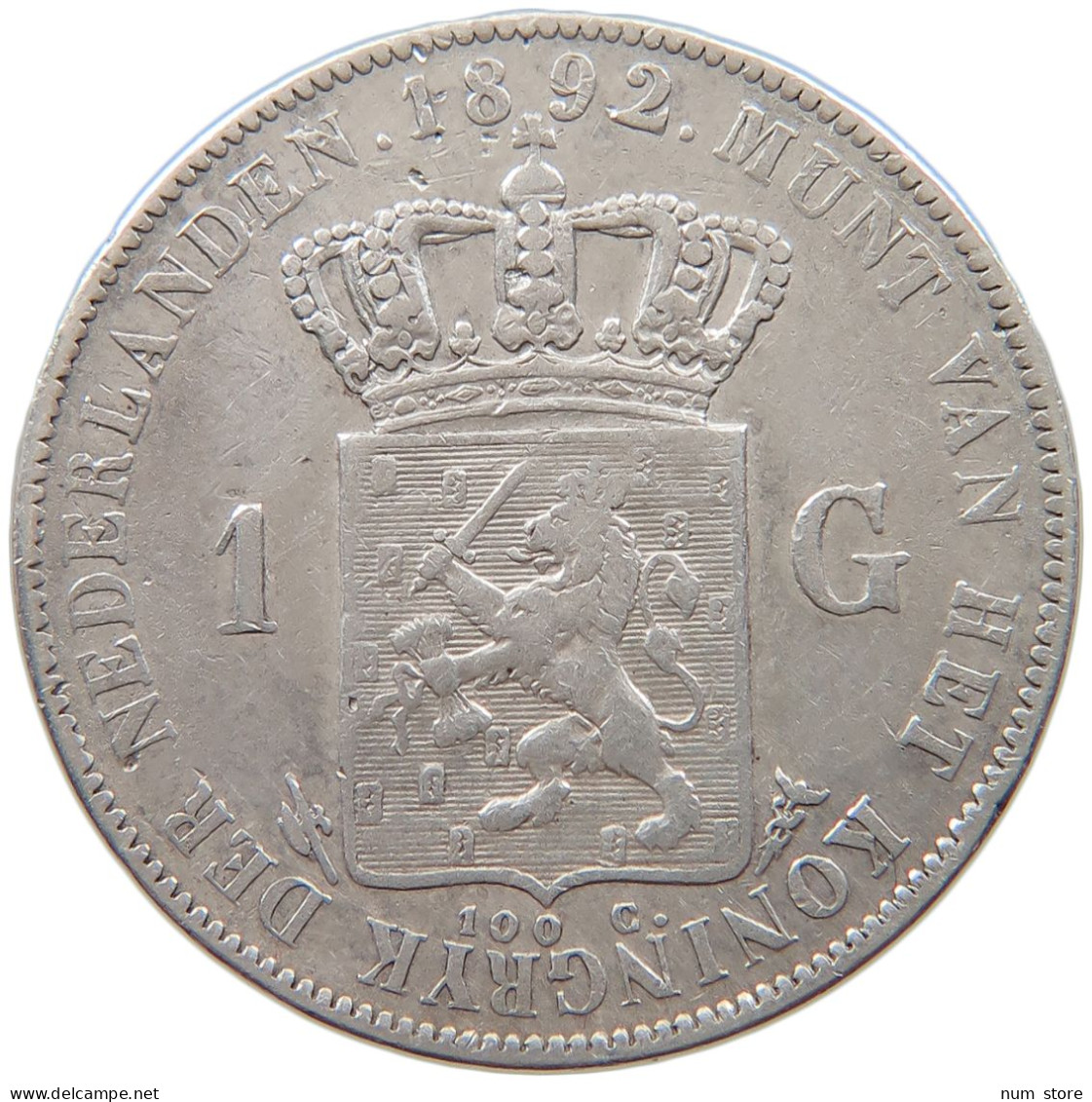 NETHERLANDS GULDEN 1892 Wilhelmina 1890-1948 #t027 0181 - 1 Gulden
