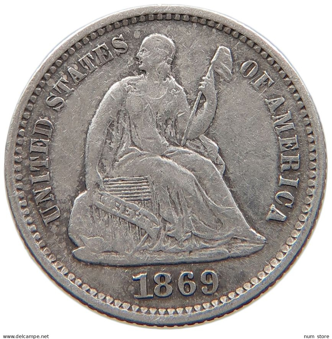 UNITED STATES OF AMERICA HALF 1/2 DIME 1869  SEATED LIBERTY #t029 0121 - Half Dimes (Demi Dimes)