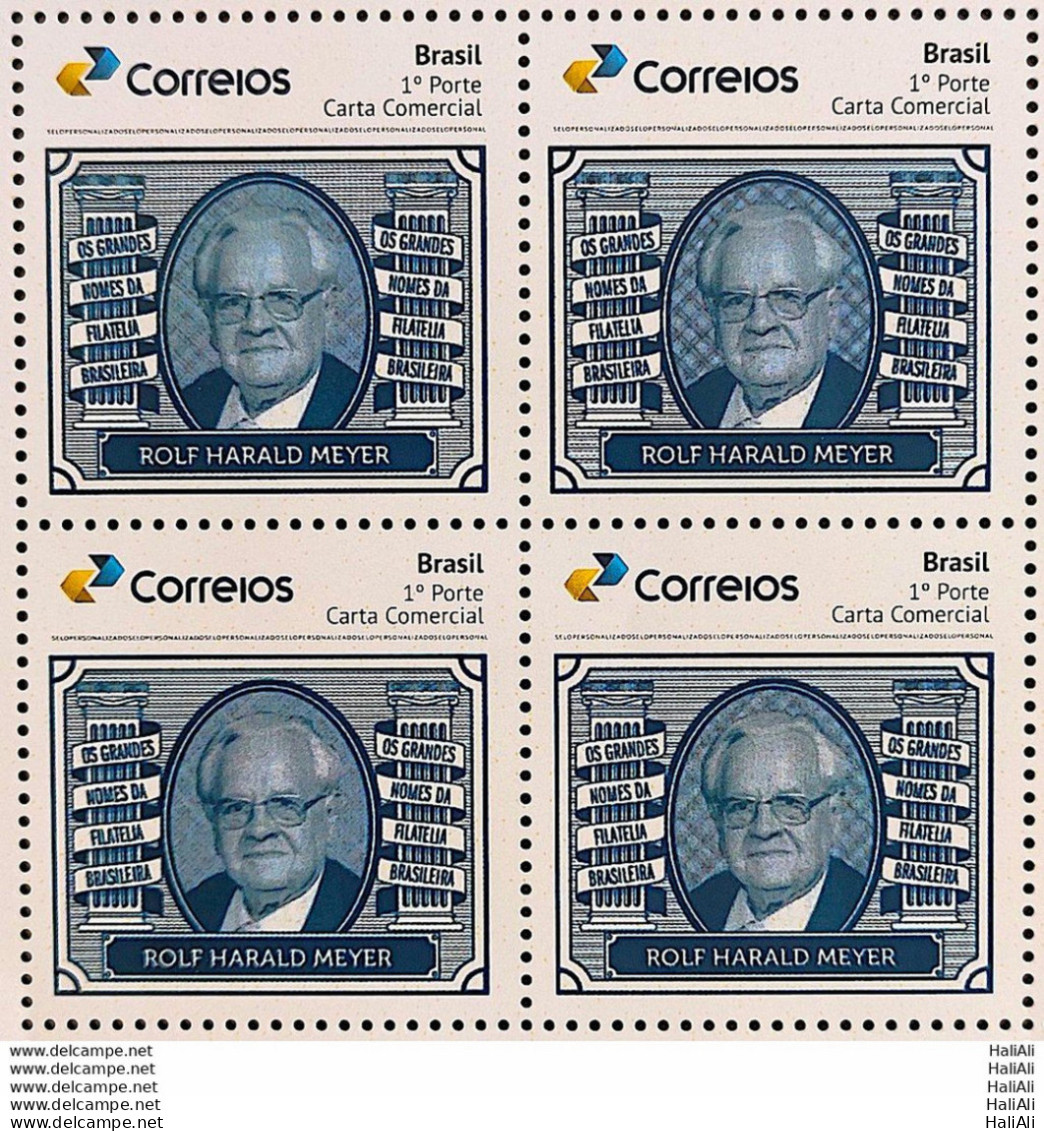 PB 164 Brazil Personalized Stamp Great Names Of Brazilian Philately Rolf Harald Meyer 2020 Block Of 4 - Personalized Stamps