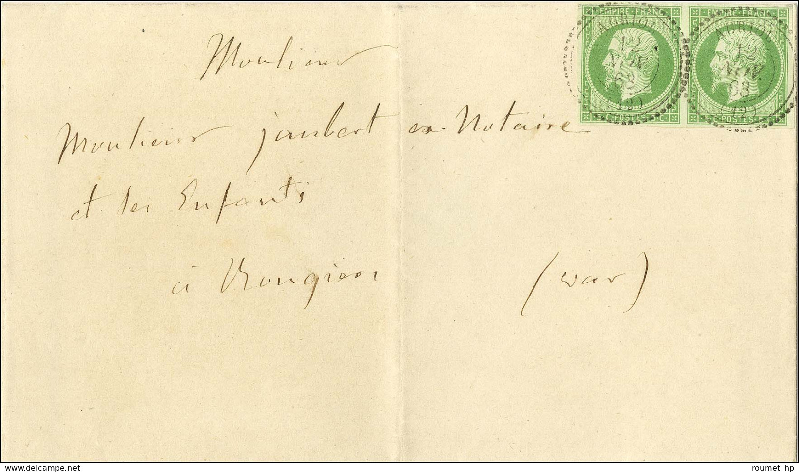 Càd T 22 AURIOL (12) / N° 12 Paire Belles Marges Sur Imprimé Adressé à Saint Maximin. 1863. - SUP. - R. - 1853-1860 Napoleon III