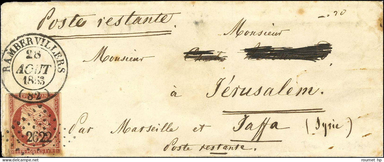 PC 2622 / N° 6 (leg Def) Càd T 14 RAMBERVILLERS (82) Sur Lettre Pour Jérusalem '' Par Marseille Et Jaffa Syrie ''. Au Ve - 1849-1876: Periodo Clásico