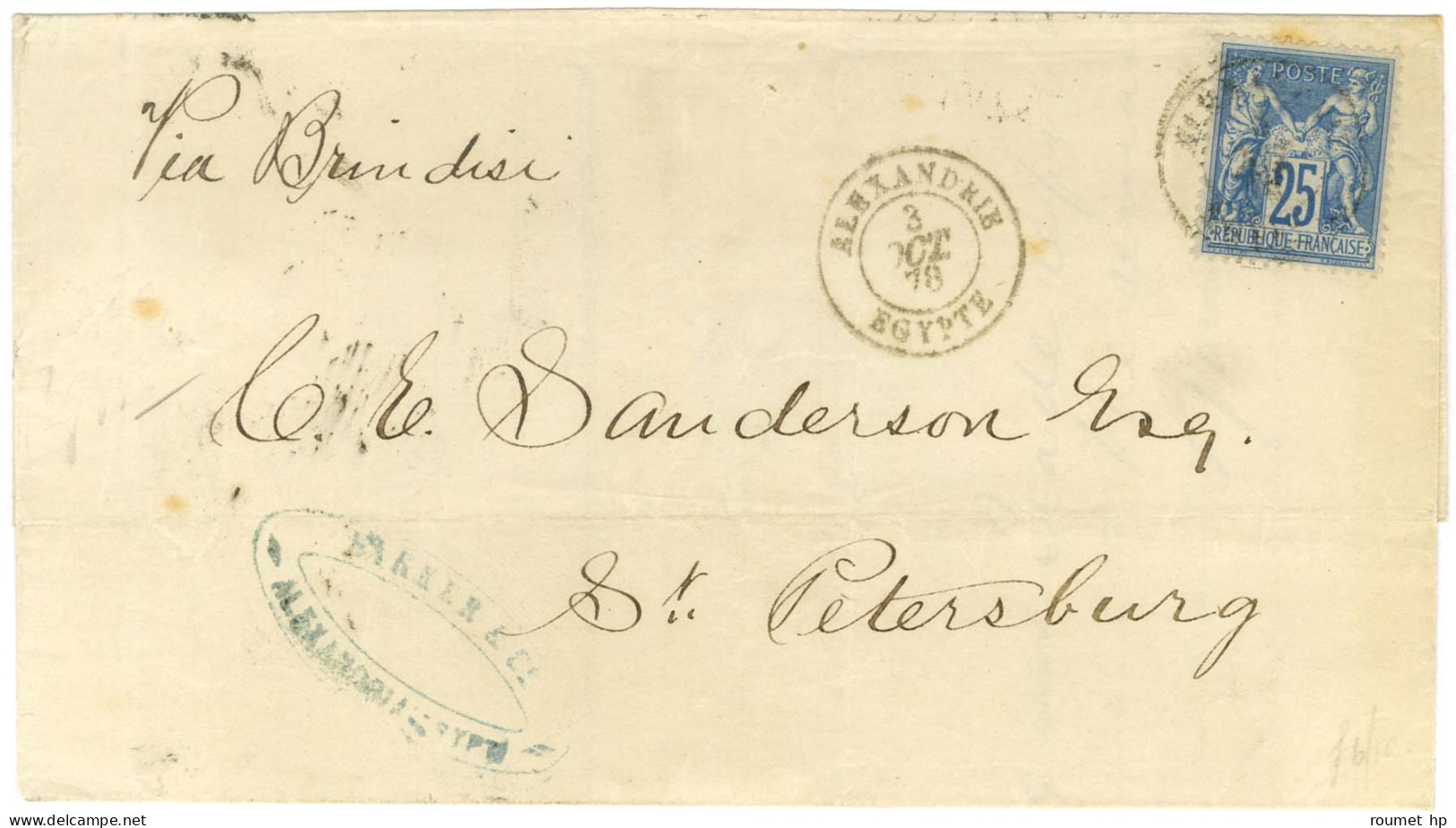 Càd ALEXANDRIE / EGYPTE / N° 79 Sur Lettre Pour Saint Petersbourg. Au Verso, Cachet De La Poste Italienne D'Alexandrie.  - Poste Maritime