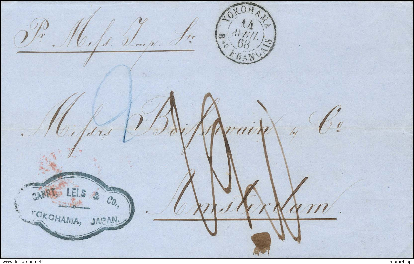 Càd YOKOHAMA / BAU FRANÇAIS Sur Lettre Non Affranchie Pour Amsterdam, Taxe 12. 1868. - SUP. - R. - Maritieme Post