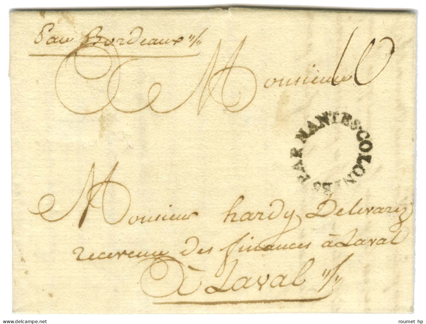 Lettre Avec Texte Daté De Limbe Le 8 Août 1785 Pour Laval. Au Recto, Marque Postale D'entrée Dans Un Ovale COLONIES PAR  - Marques D'entrées