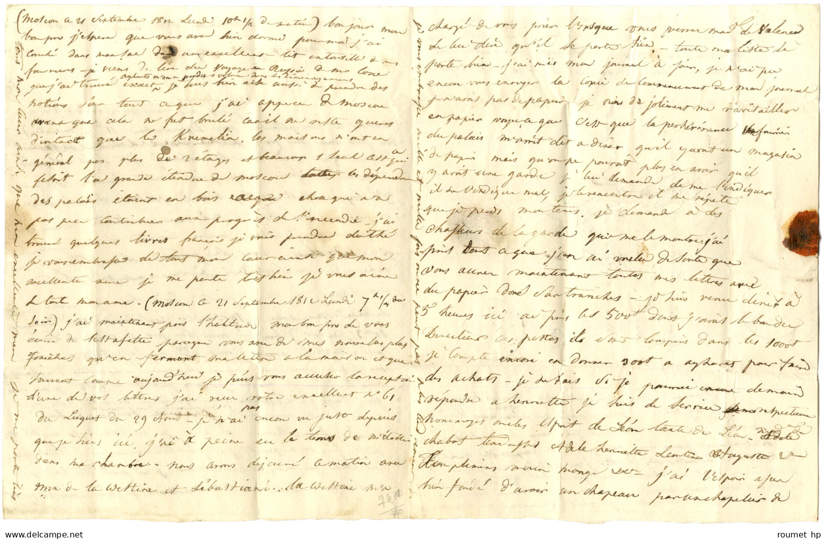 '' Moscou '' Sur Lettre Avec Très Bon Texte Daté De Moscou Le 21 Septembre 1812 Pour Paris. - SUP. - RR. - Marques D'armée (avant 1900)