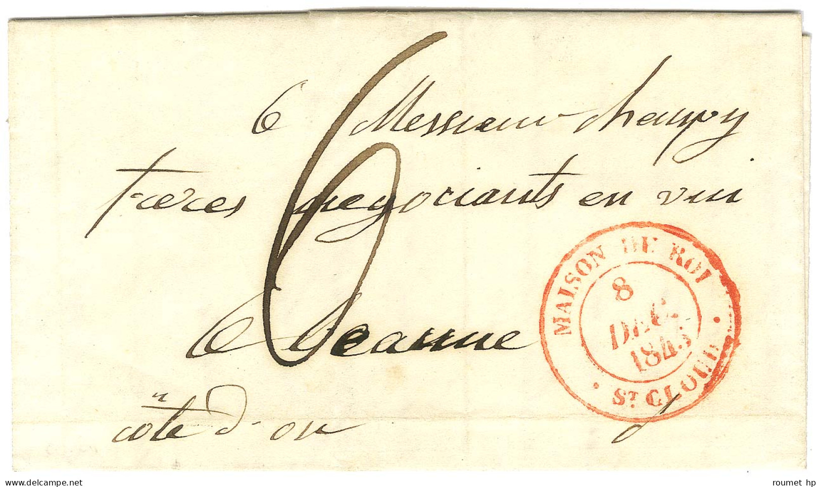 Càd Rouge MAISON DU ROI / ST CLOUD 8 DEC. 1845 Sur Lettre Pour Beaune. - TB. - Civil Frank Covers