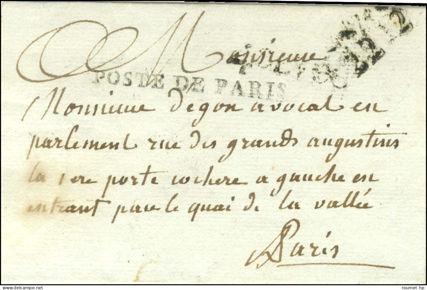 POSTE DE PARIS (S N° 8840) Sur Lettre Avec Texte Daté De Paris Le 21 Janvier 1790 Adressée Localement. - SUP. - RR. - Burgerlijke Brieven Zonder Portkosten