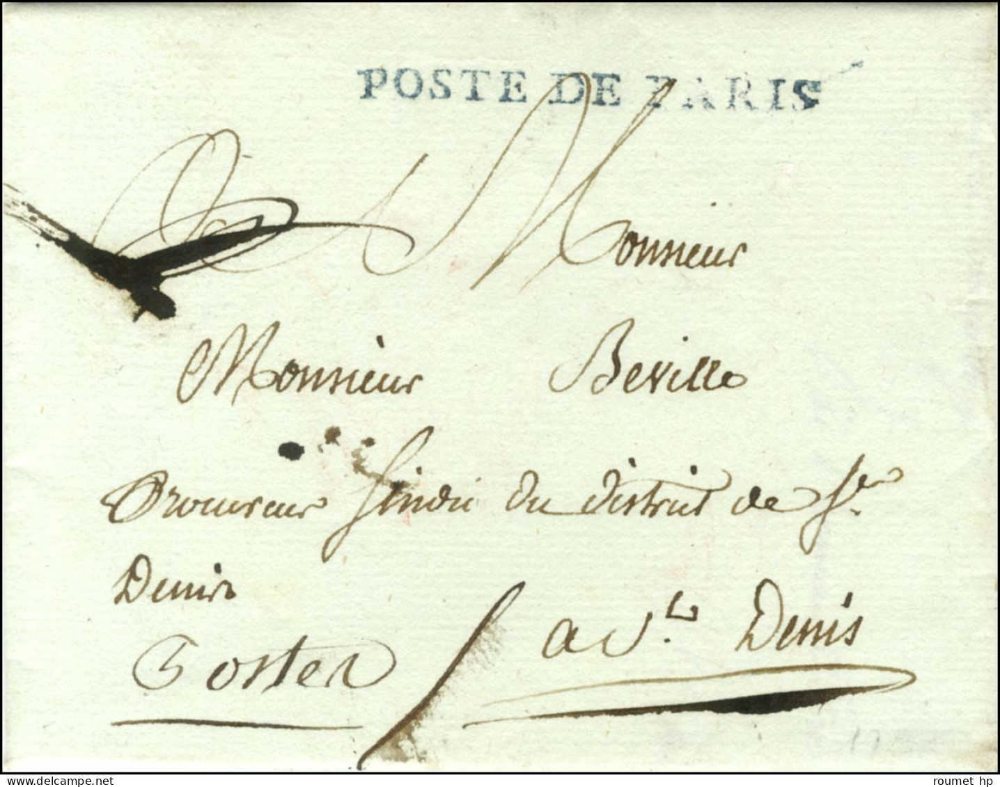 POSTE DE PARIS Bleu (S N° 8840a) Sur Lettre Avec Texte Daté De Paris Le 11 Mars 1798 Adressée à Saint Denis. - SUP. - RR - Civil Frank Covers