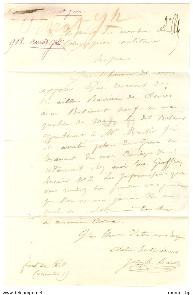 Lettre Avec Texte D'un Prisonnier Au Fort De L'Est Daté Du 12 Août 1848 Pour Paris. - TB. - 1801-1848: Precursors XIX