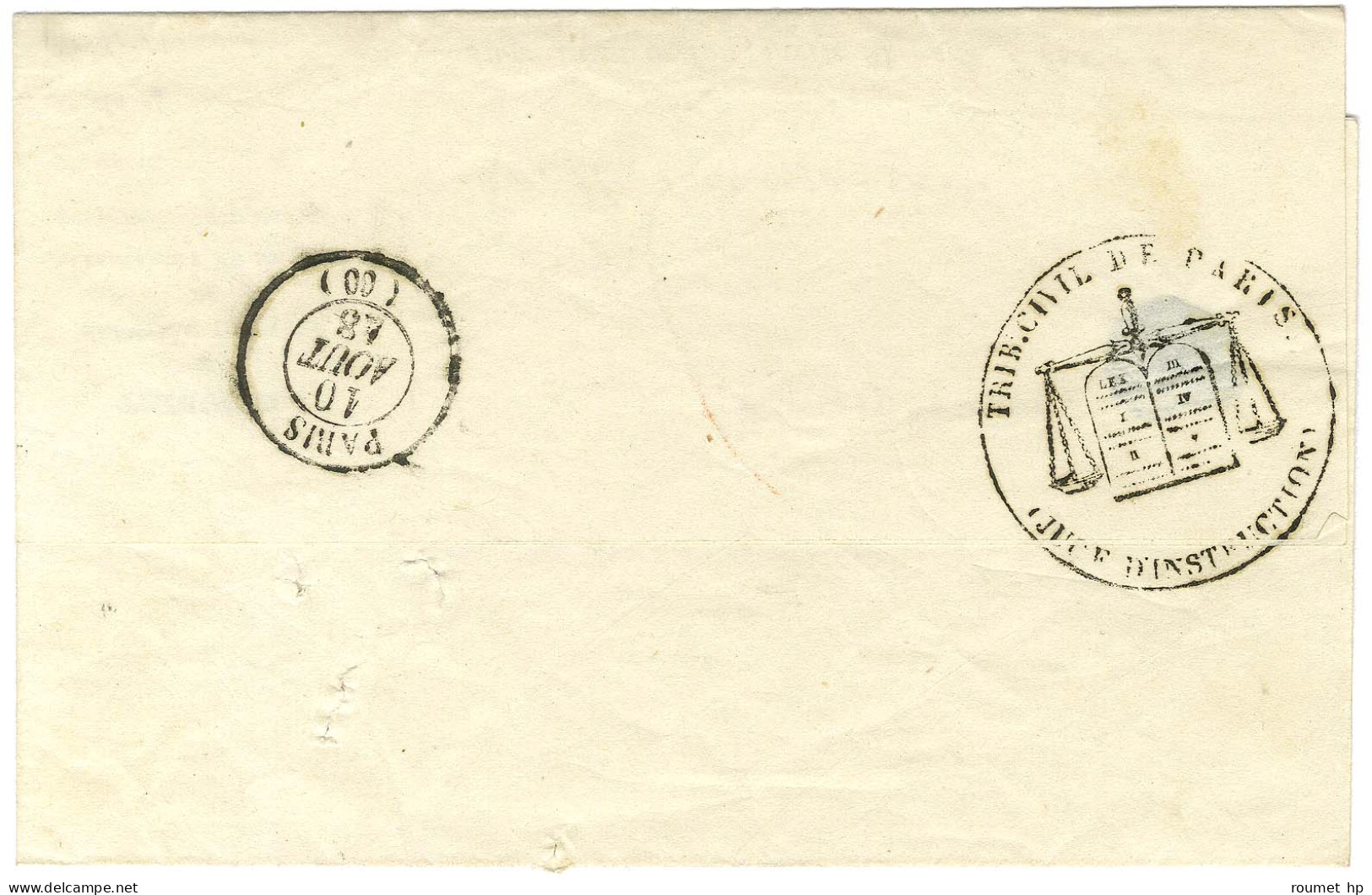 Cachet TRIBUNAL DE PARIS / JUGE D'INSTRUCTION Au Verso D'une Lettre Avec Texte Daté De Paris Le 9 Août 1848 Pour Paris.  - 1801-1848: Précurseurs XIX