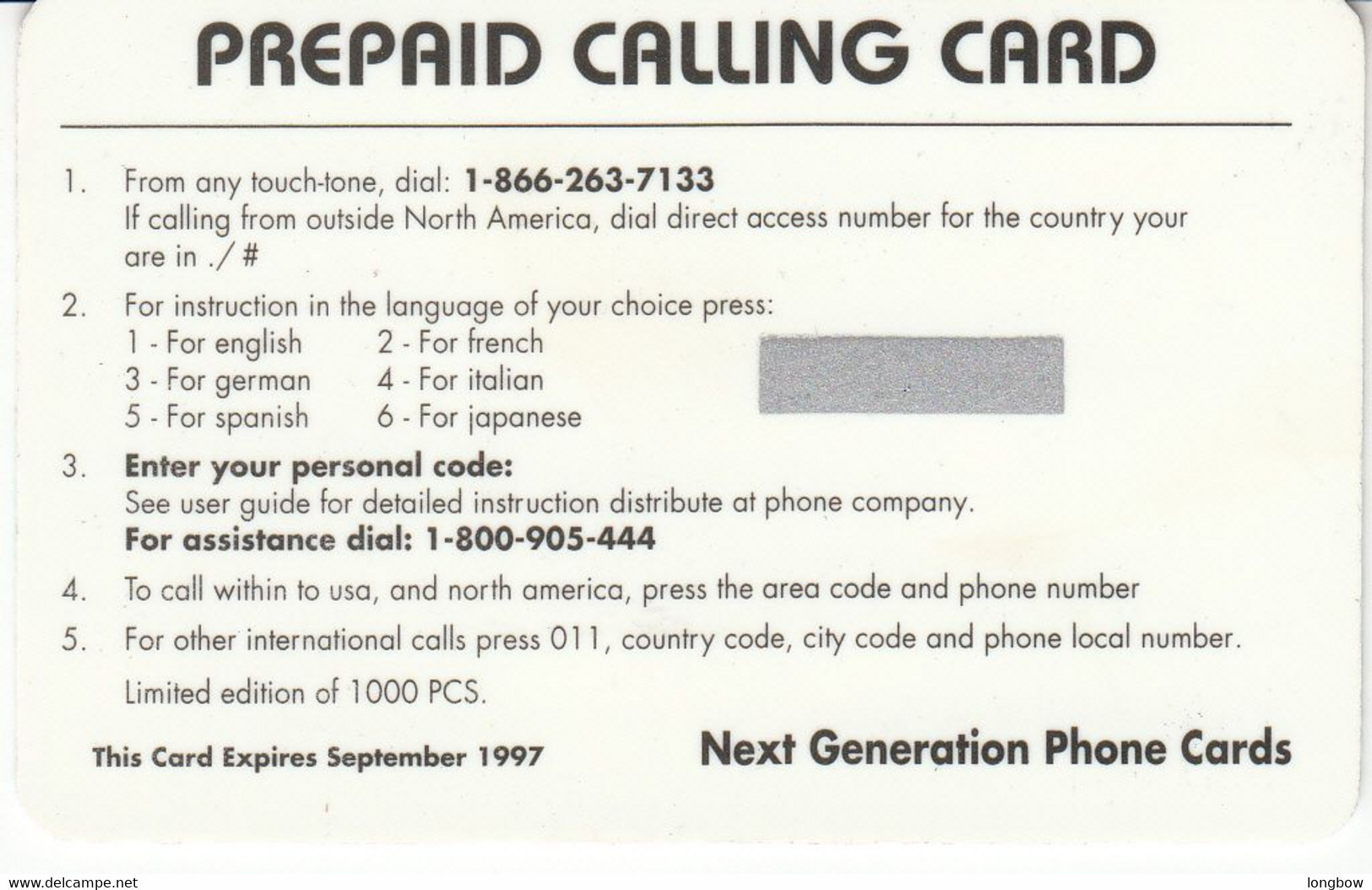 Indian Next Generation Phone Cards $1 , Exp.1997 - Autres & Non Classés