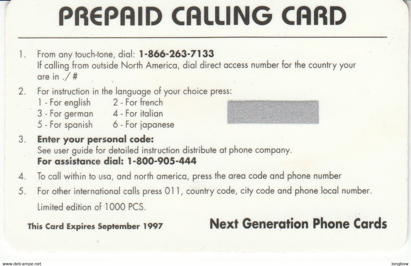 Indian Next Generation Phone Cards $1 , Exp.1997 - Other & Unclassified