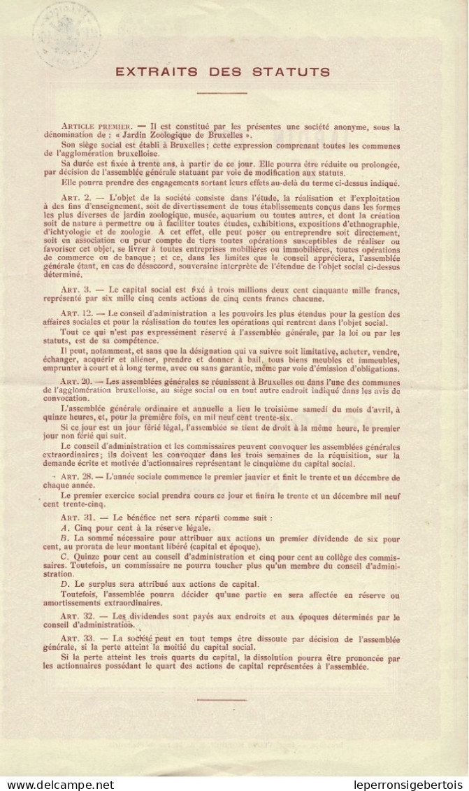 Titre De 1935 - Jardin Zoologique De Bruxelles - - Tourism