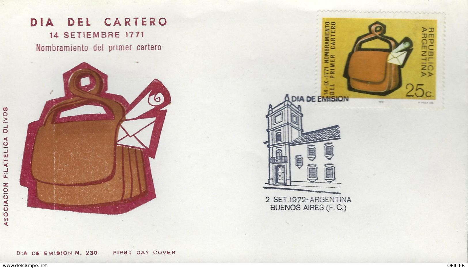 Buenos AIres 1972 Nommination Du Premier Facteur En 1771 Poste Facteur Communication Lettre Courrier - FDC