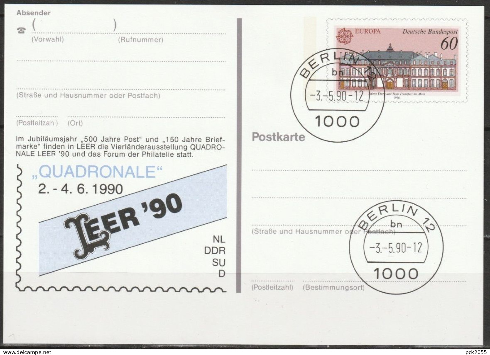 BRD Ganzsache 1990 PSo21 Quadronale Leer`90 Tagesstempel Berlin 3.5.90 ( PK 46)günstige Versandkosten - Postkaarten - Gebruikt