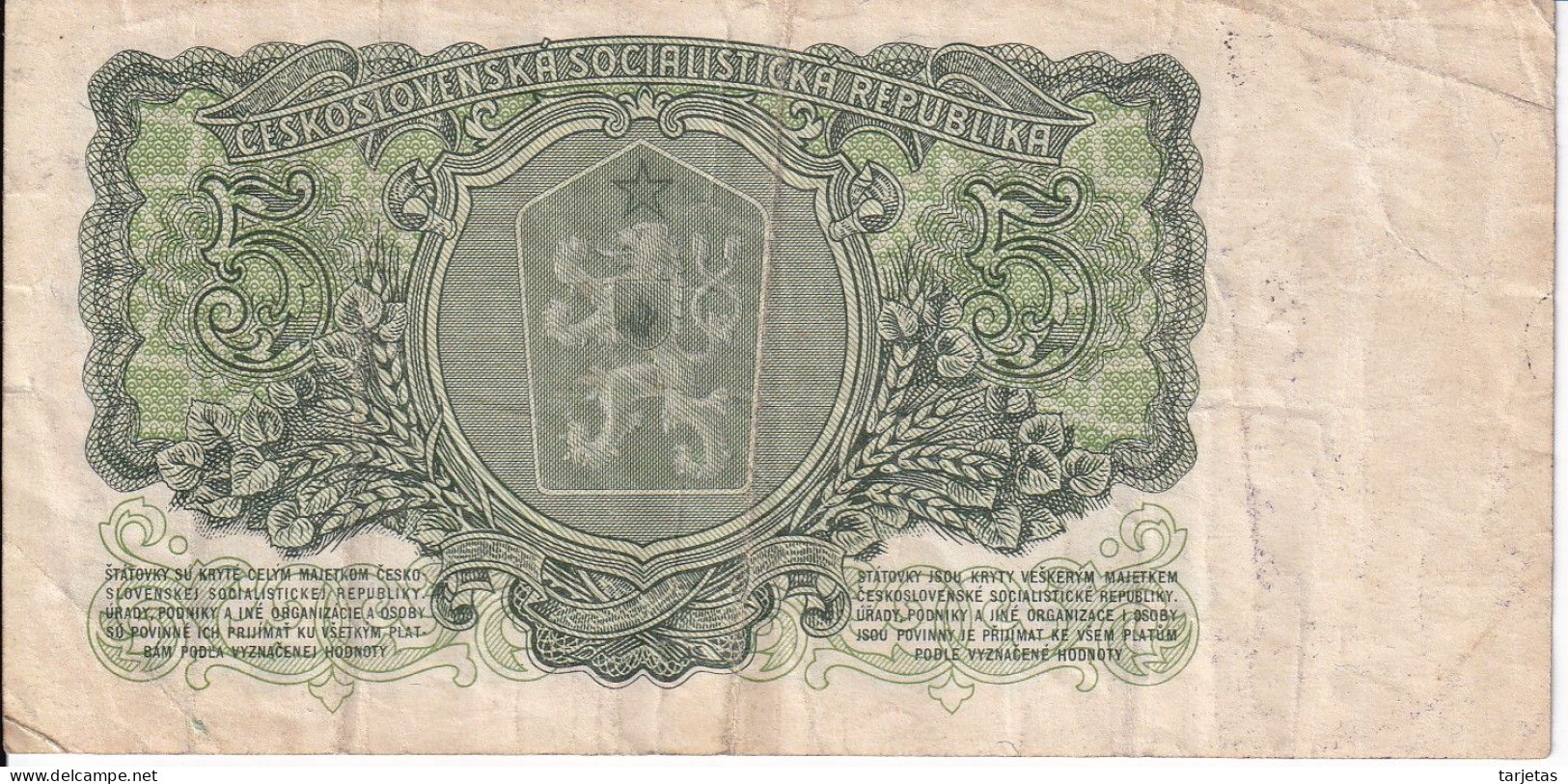 BILLETE DE CHECOSLOVAQUIA DE 5 KORUN DEL AÑO 1961  (BANKNOTE) - Tsjechoslowakije