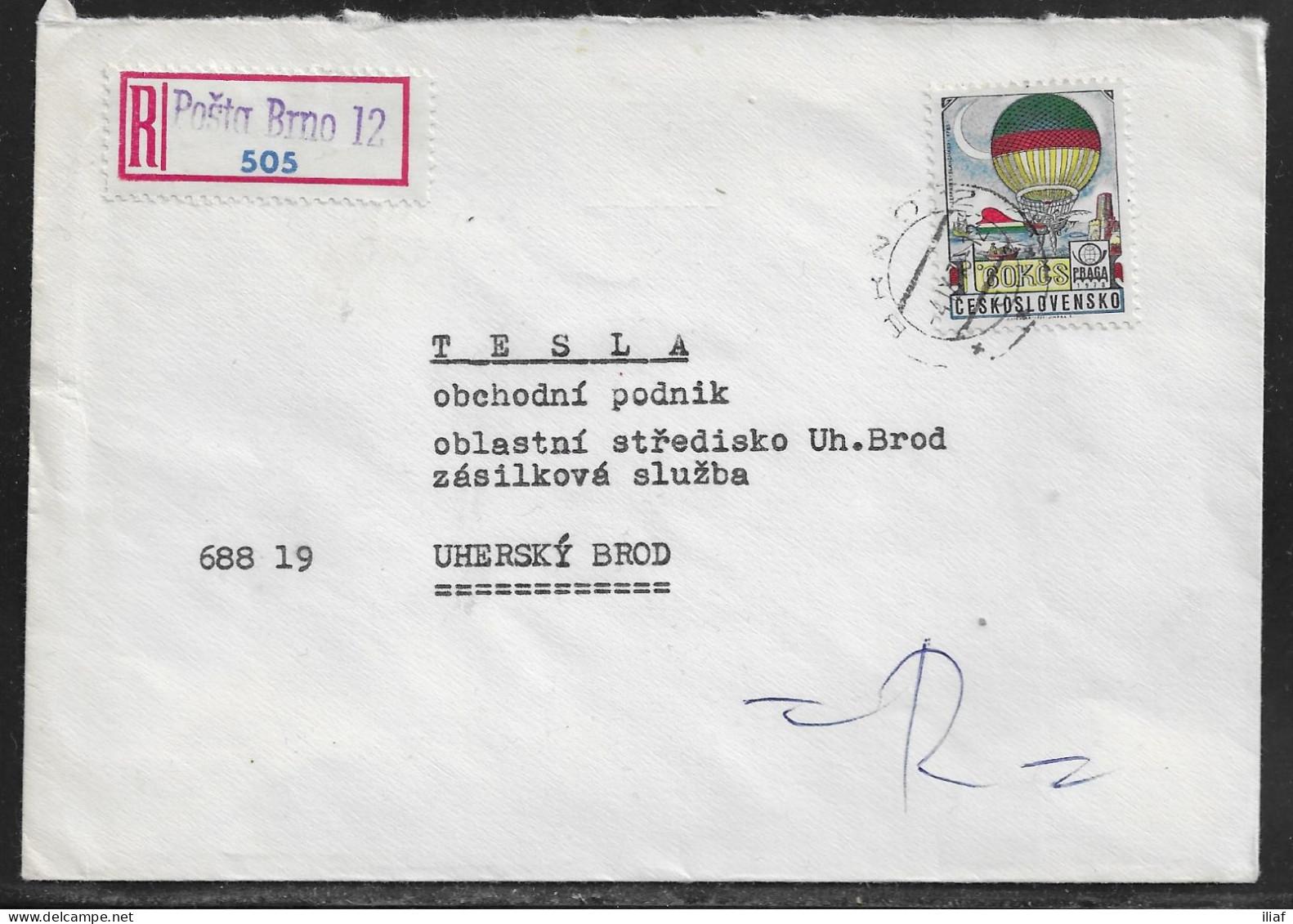 Czechoslovakia. Stamp Sc. C91 On Registered Letter, Sent From Brno 4.09.78 For “Tesla” Uhersky Brod. - Lettres & Documents