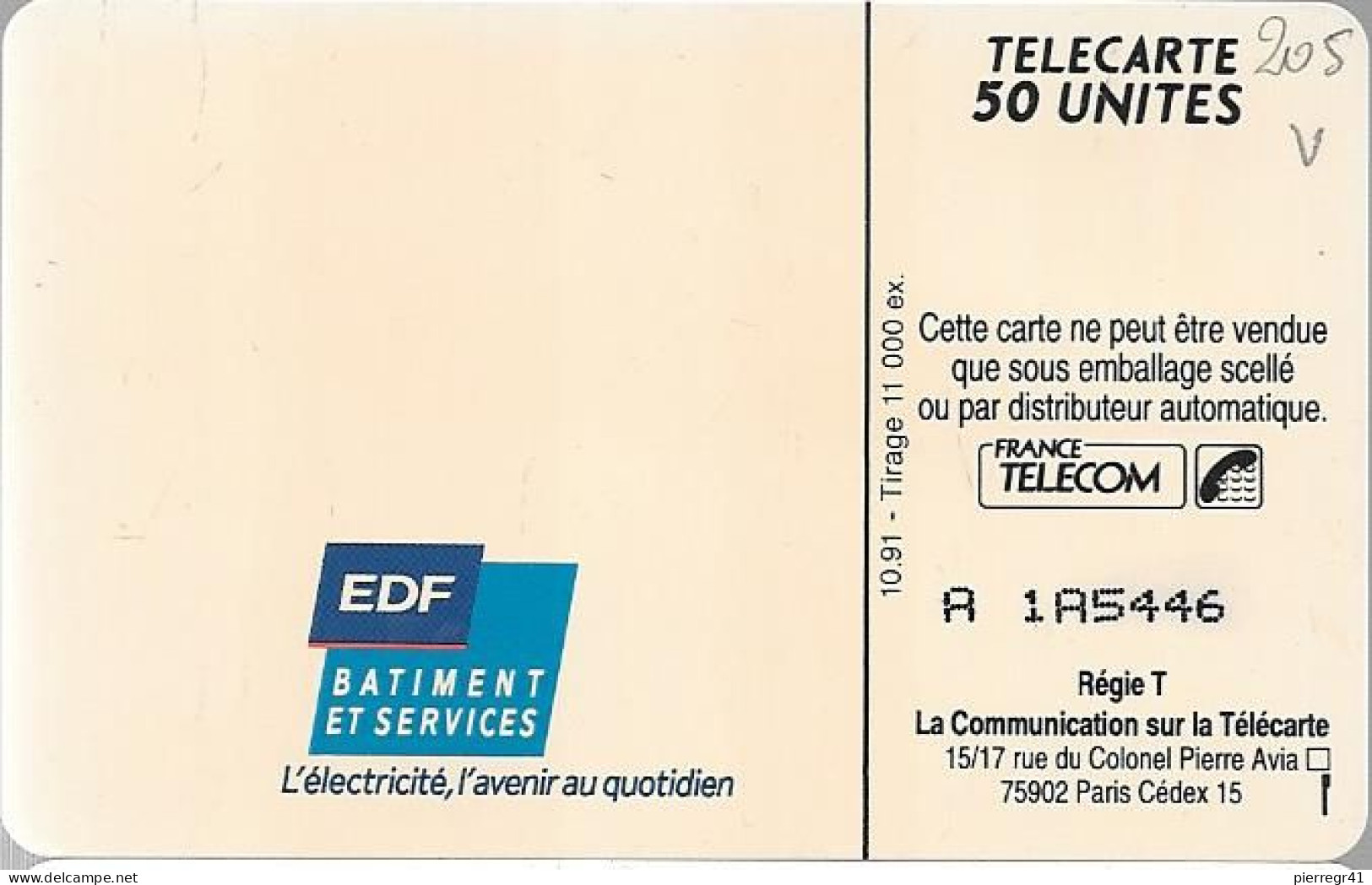 CARTE-PUCE-PRIVEE-PUBLIC-50U-EN205-SO3-10/91-EDF SANTE+-R° Mat--V°PN° A 1A5446-Utilisé-TBE/RARE - 50 Units