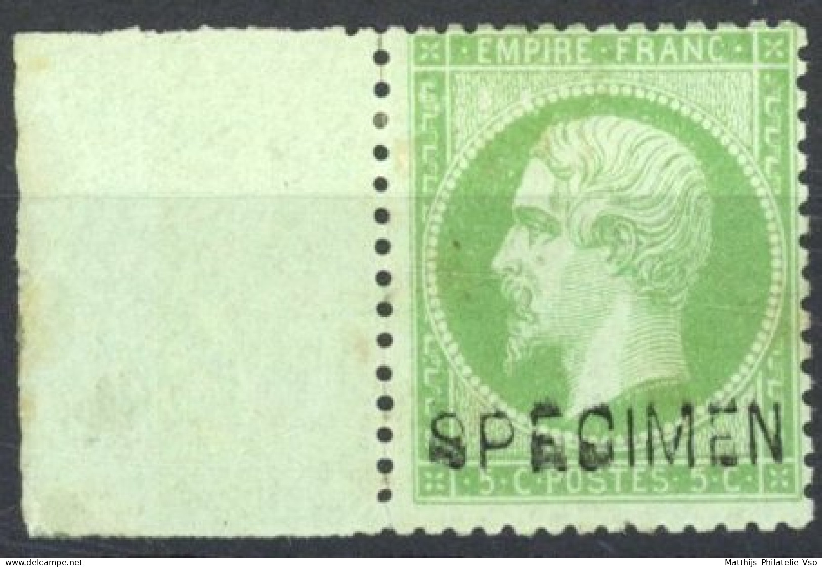 [* TB] N° 20, 5c Vert Surchargé Specimen - Cote: 400€ - 1862 Napoleon III