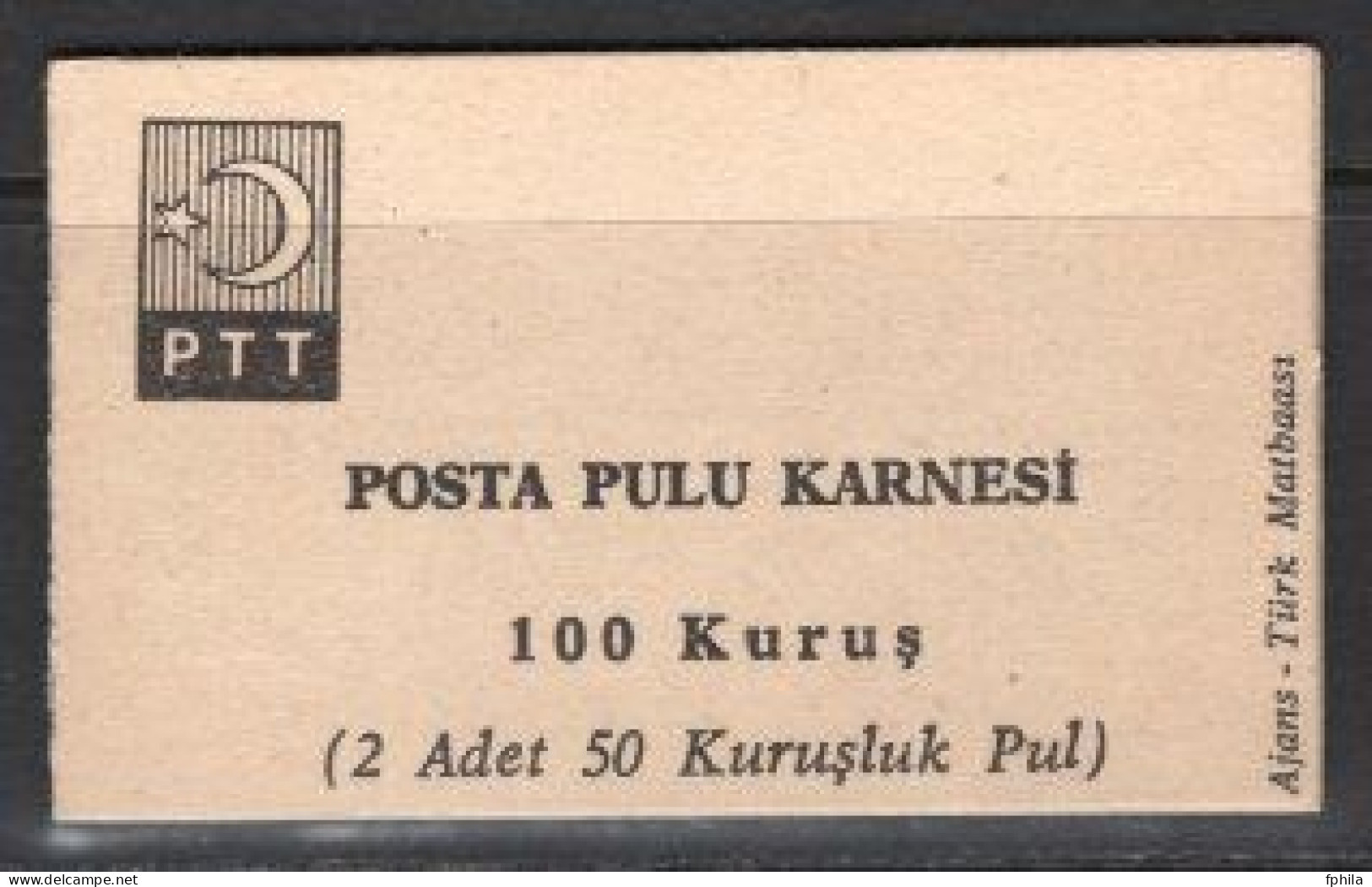 1967 TURKEY ATATURK REGULAR ISSUE STAMPS 2x50k BOOKLET MNH ** - Cuadernillos