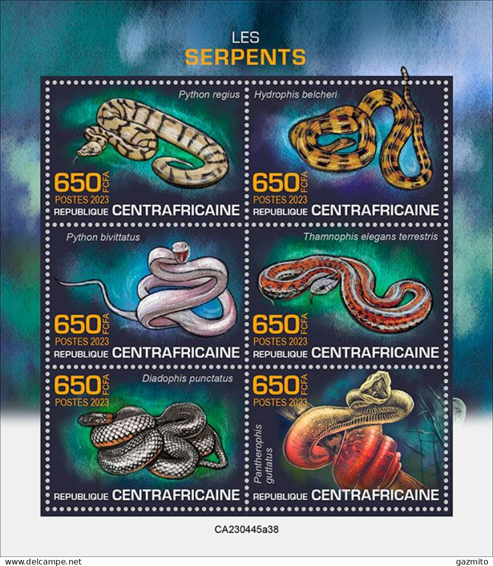 Centrafrica 2023, Animals, Snakes, 6val In BF - Snakes