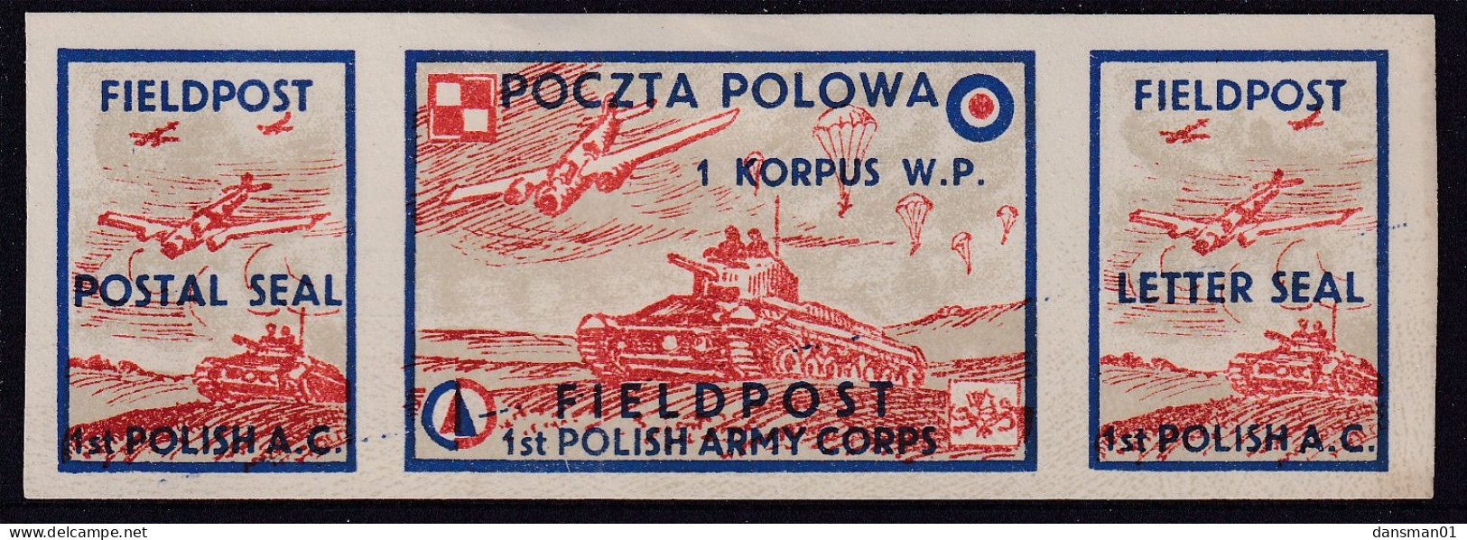 POLAND 1942 Field Post Seals Strip Smith FL2-4 Mint Hinged (white Paper) - Verschlussmarken Der Befreiung