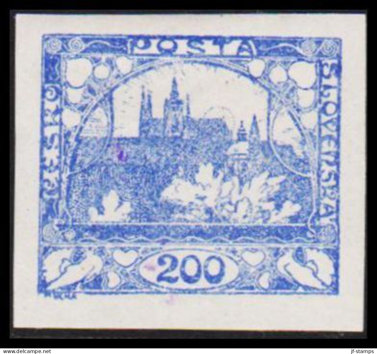 1919. CESKOSLOVENSKO. Hradschin. 200 Heller. Imperforated. Hinged. (Michel 9) - JF540185 - Ungebraucht