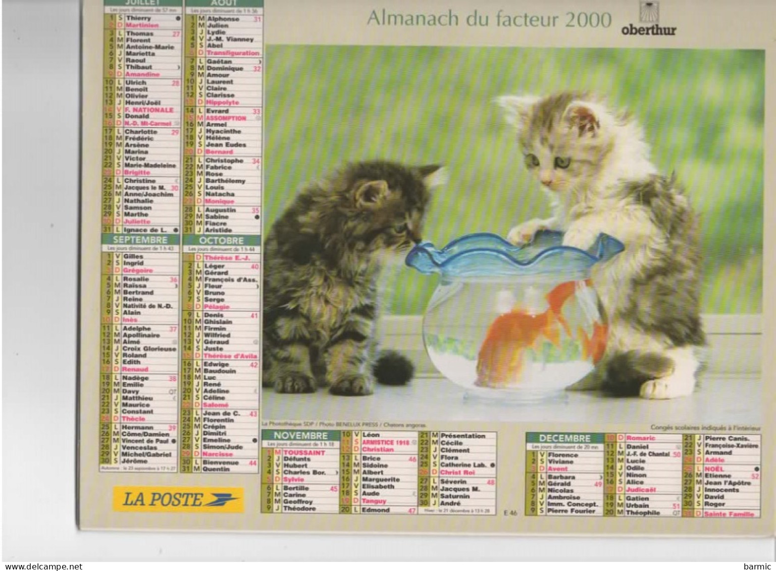 CALENDRIER ANNEE 2000, COMPLET, CHIEN ET CHATON, CHATONS ET POISSON   REF 13769 - Groot Formaat: 1991-00