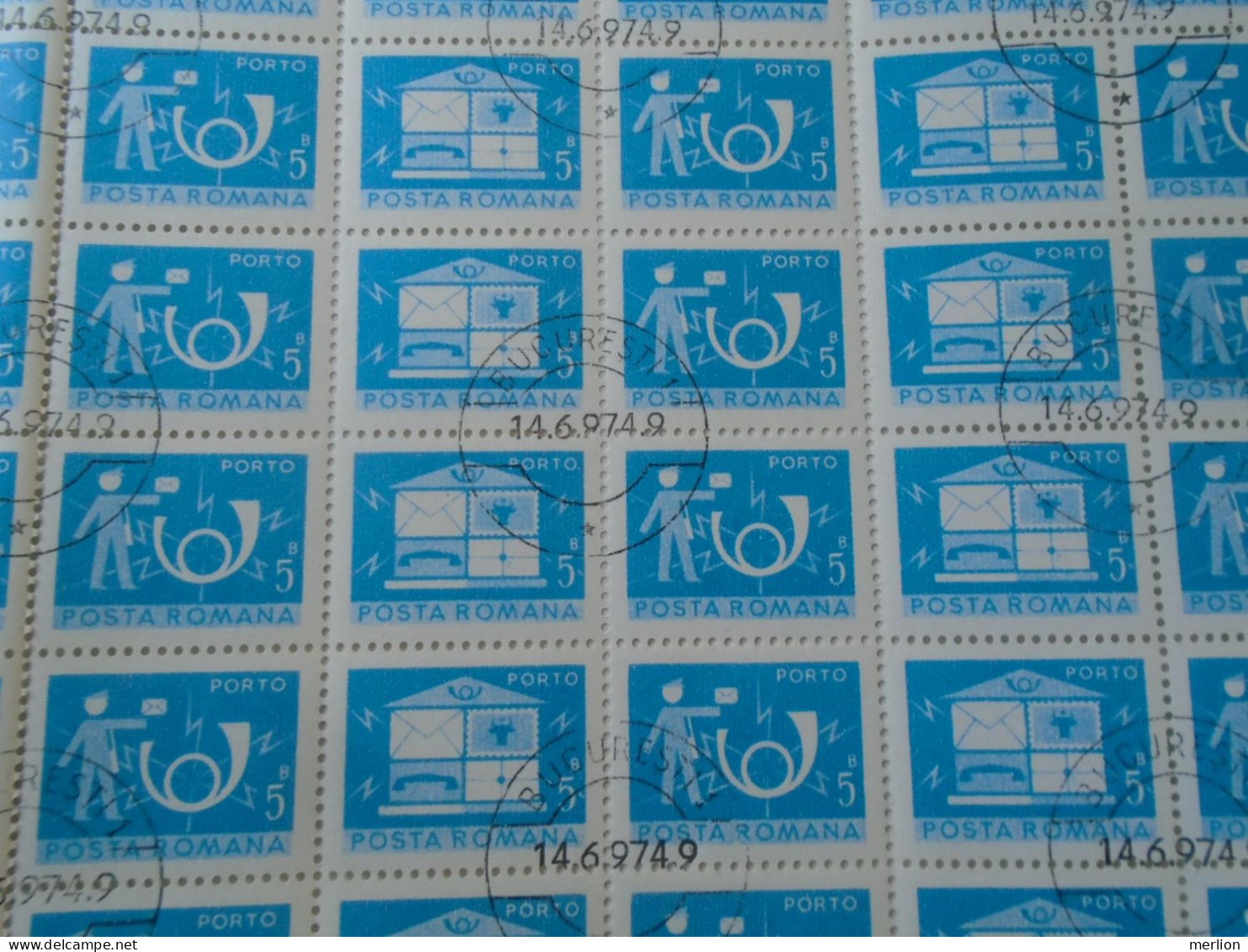 ZA484.16 ROMANIA   Sheet With   100 Stamps 5b  PORTO  Postage Due - Cancel Bucuresti    1974 - Autres & Non Classés