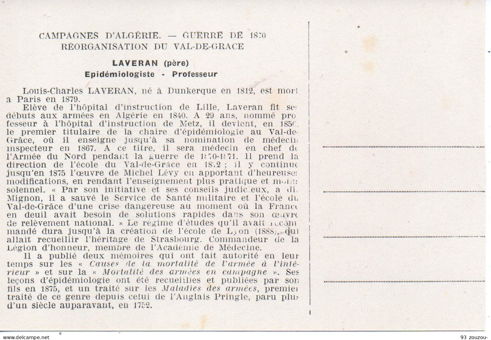 Louis Charles LAVERAN ( Père ) Né à Dunkerque Epidemiologiste Père De Laveran Paludism Malaria Prix Nobel - Nobel Prize Laureates