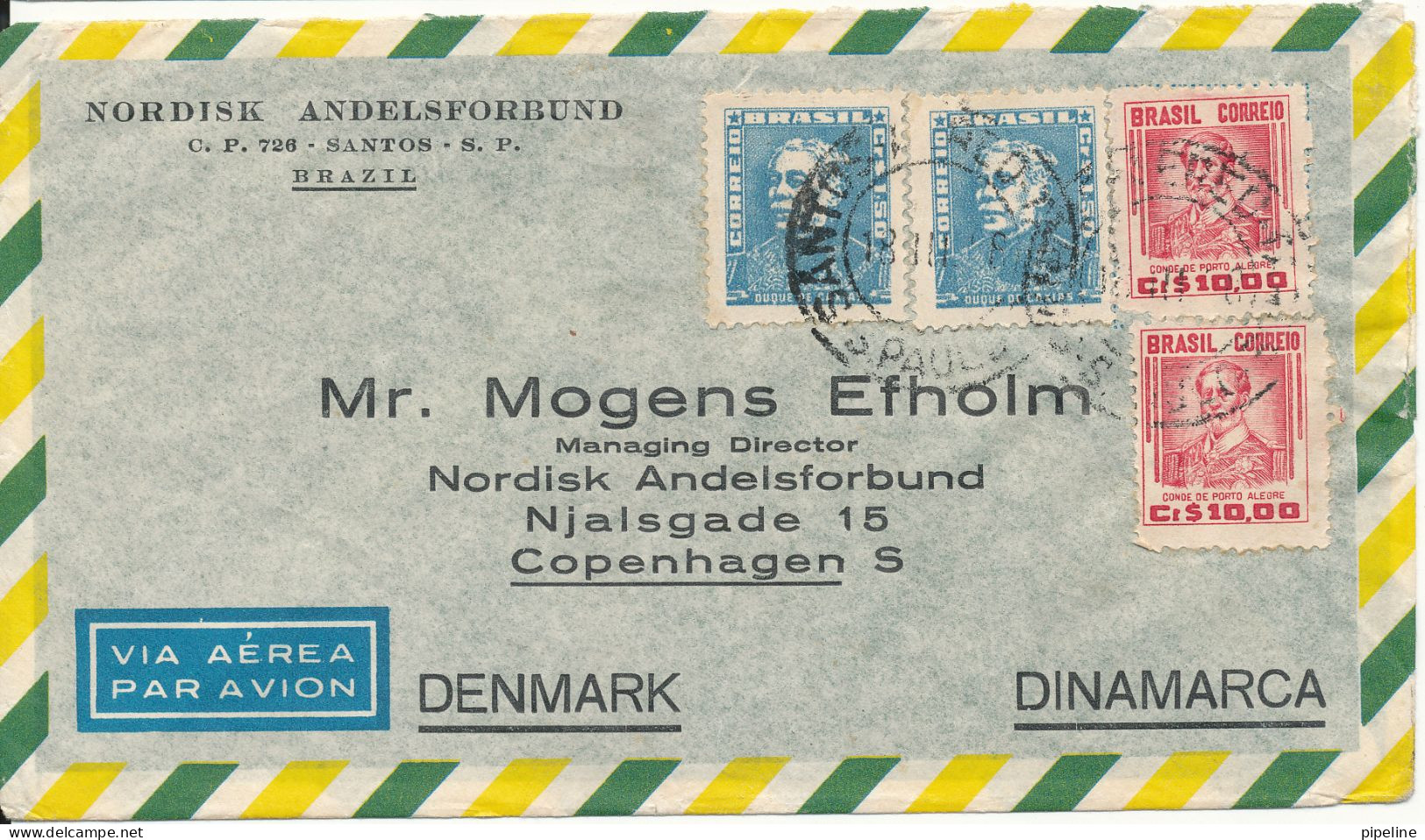 Brazil Air Mail Cover Sent To Denmark - Posta Aerea