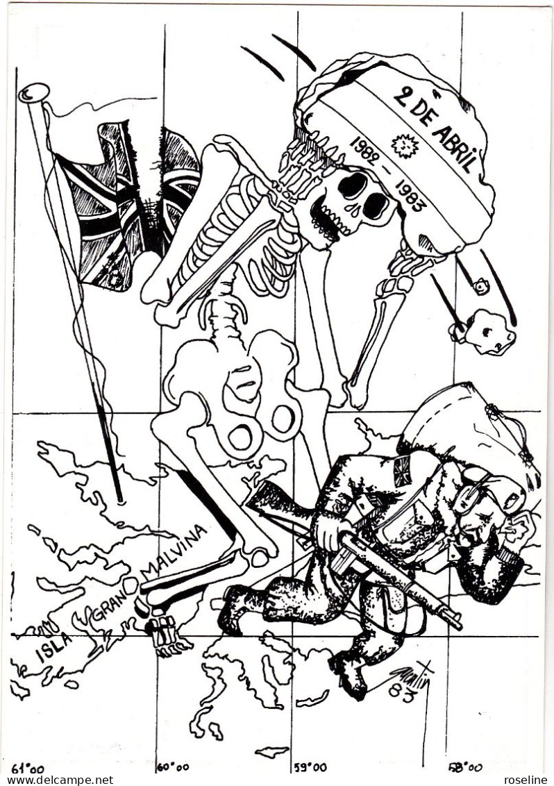 Illustration QUENTIN Etienne  Ed  Escargot  N°68  - Guerre  Des  Malouines Squelette  -  CPM 10,5x15  TBE 1983 Neuve - Quentin