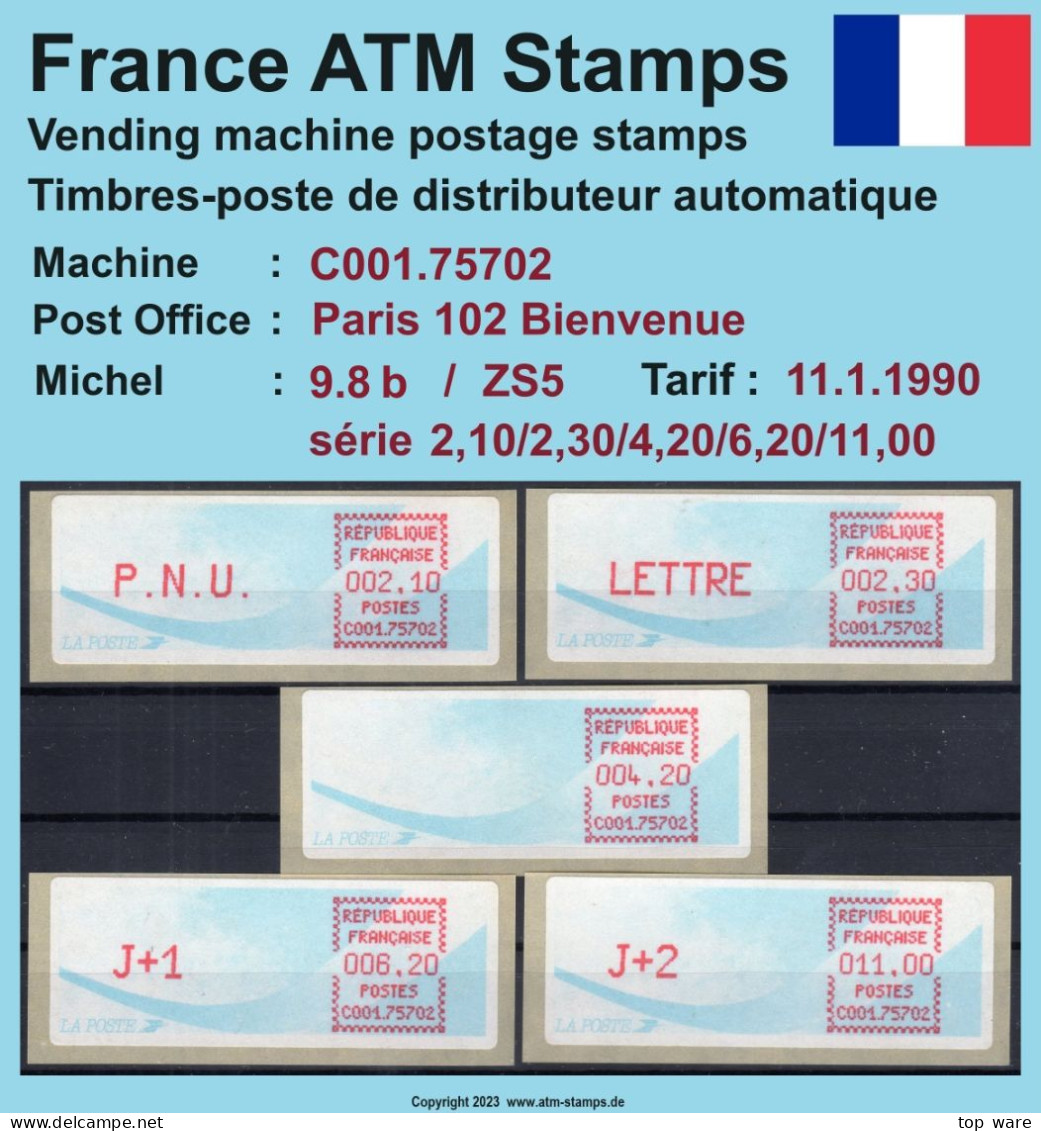 Frankreich France ATM Stamps LSA C001.75702 Paris 102 / Michel 9.8 B / Serie ZS5 ** / Distributeurs Automatenmarken - 1988 « Comète »