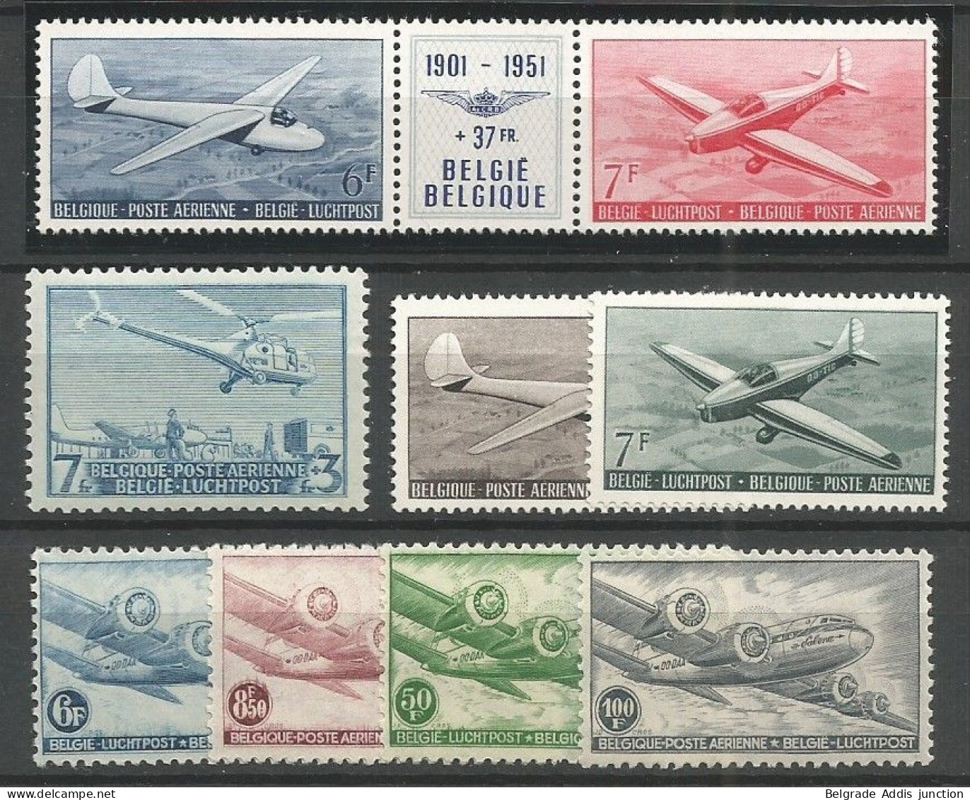 Belgique Belgium Lot De Poste Aérienne COB PA8/11 + PA25/29 En Séries Complètes MNH / ** 1946/51 Avions Cote: 123,00€ - Mint