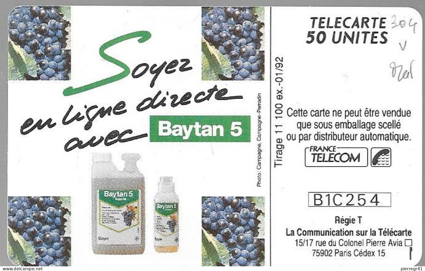 CARTE-PUCE-PRIVEE-PUBLIC-50U-GEMA-01/92-En304-BAYER-RAISIN-V° N° Série B1C254-R°Mat-Utilisé-TBE-/RARE - 50 Units