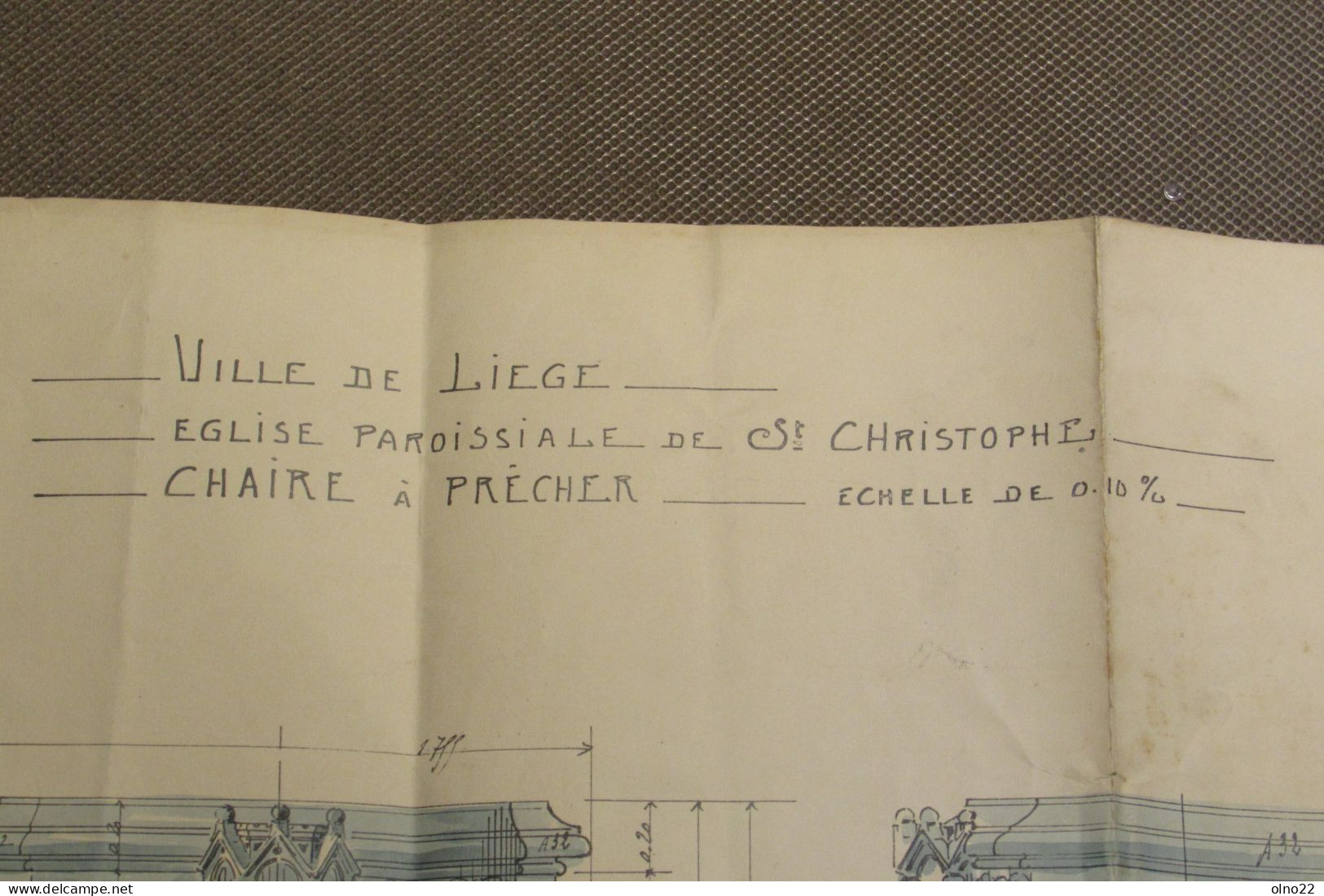 EGLISE PAROISSIALE ST.CHRISTOPHE A LIEGE-PLAN DE LA CHAIRE A PRECHER-DRESSE A LIEGE LE 22/10/1910-SIGNE DE L'ARCHITECTE