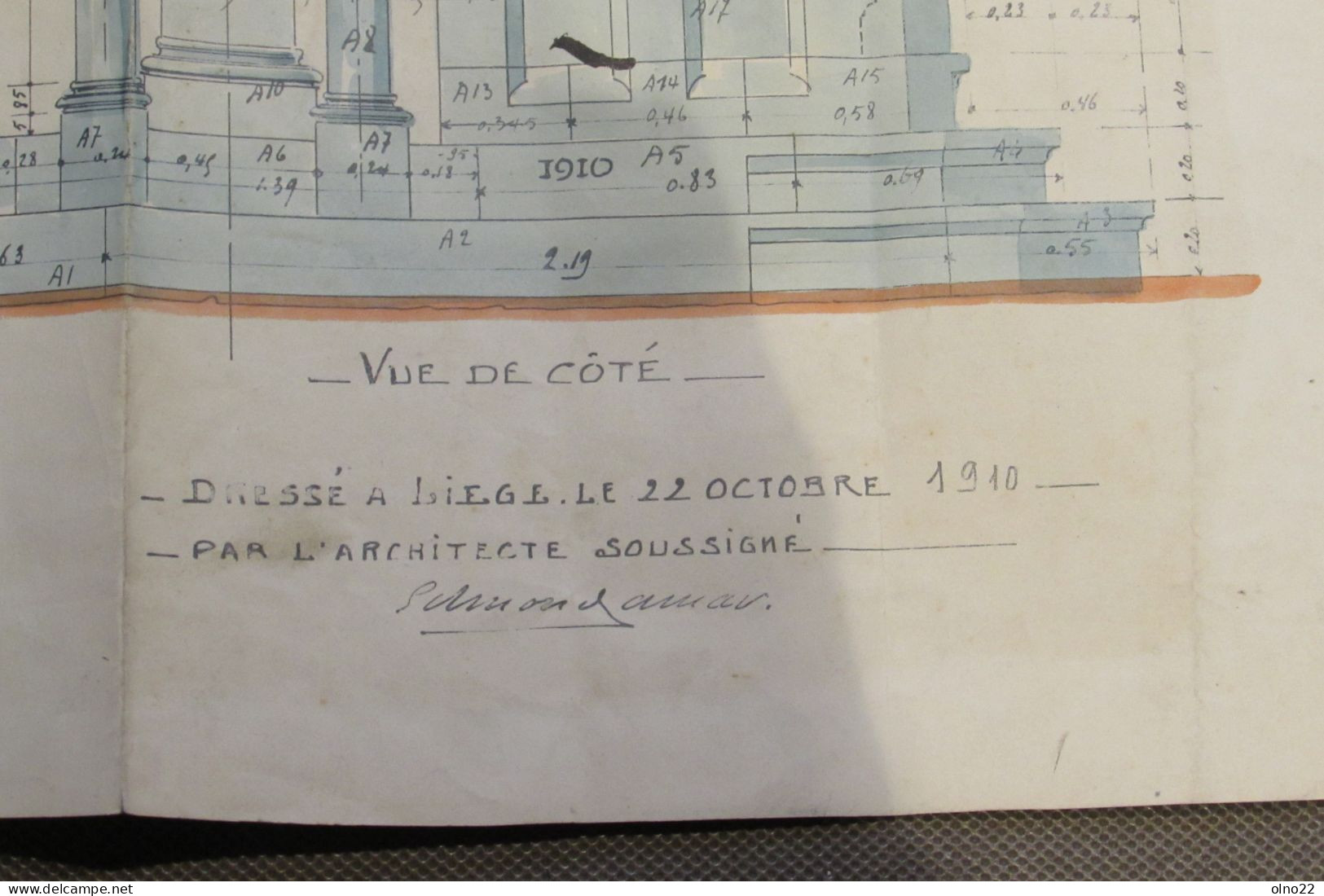 EGLISE PAROISSIALE ST.CHRISTOPHE A LIEGE-PLAN DE LA CHAIRE A PRECHER-DRESSE A LIEGE LE 22/10/1910-SIGNE DE L'ARCHITECTE - Architecture