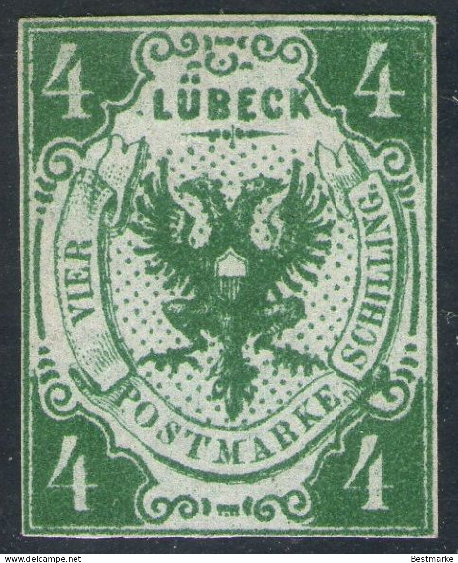 Lübeck Nr. 5 - 4 Shilling Grün - Ungebraucht O. G. - Tadellos - Pracht - Luebeck