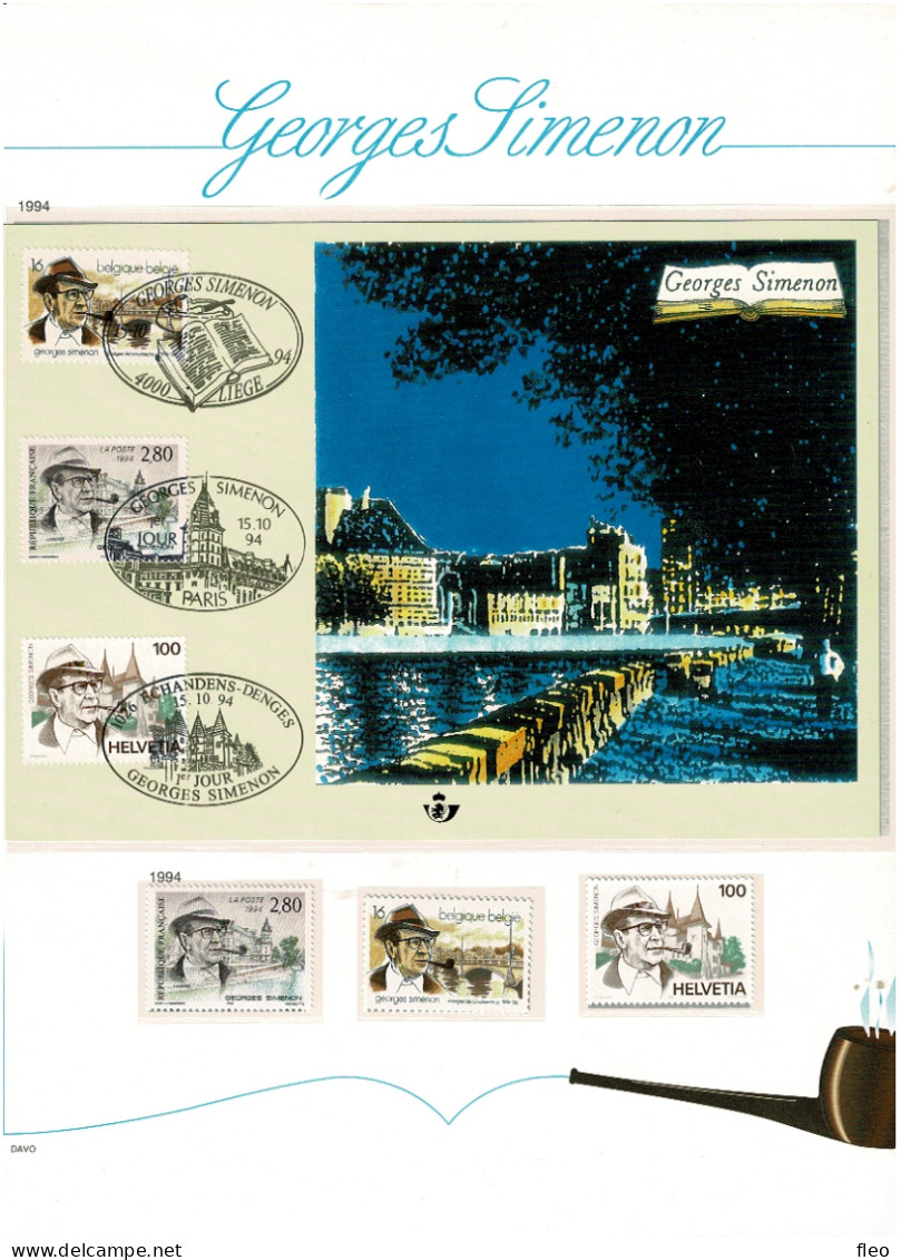 1994 2579** Plus Suise & France Stamps ** Plus 2579HK Georges Simenon  émission Commune France Et Suisse - Souvenir Cards - Joint Issues [HK]