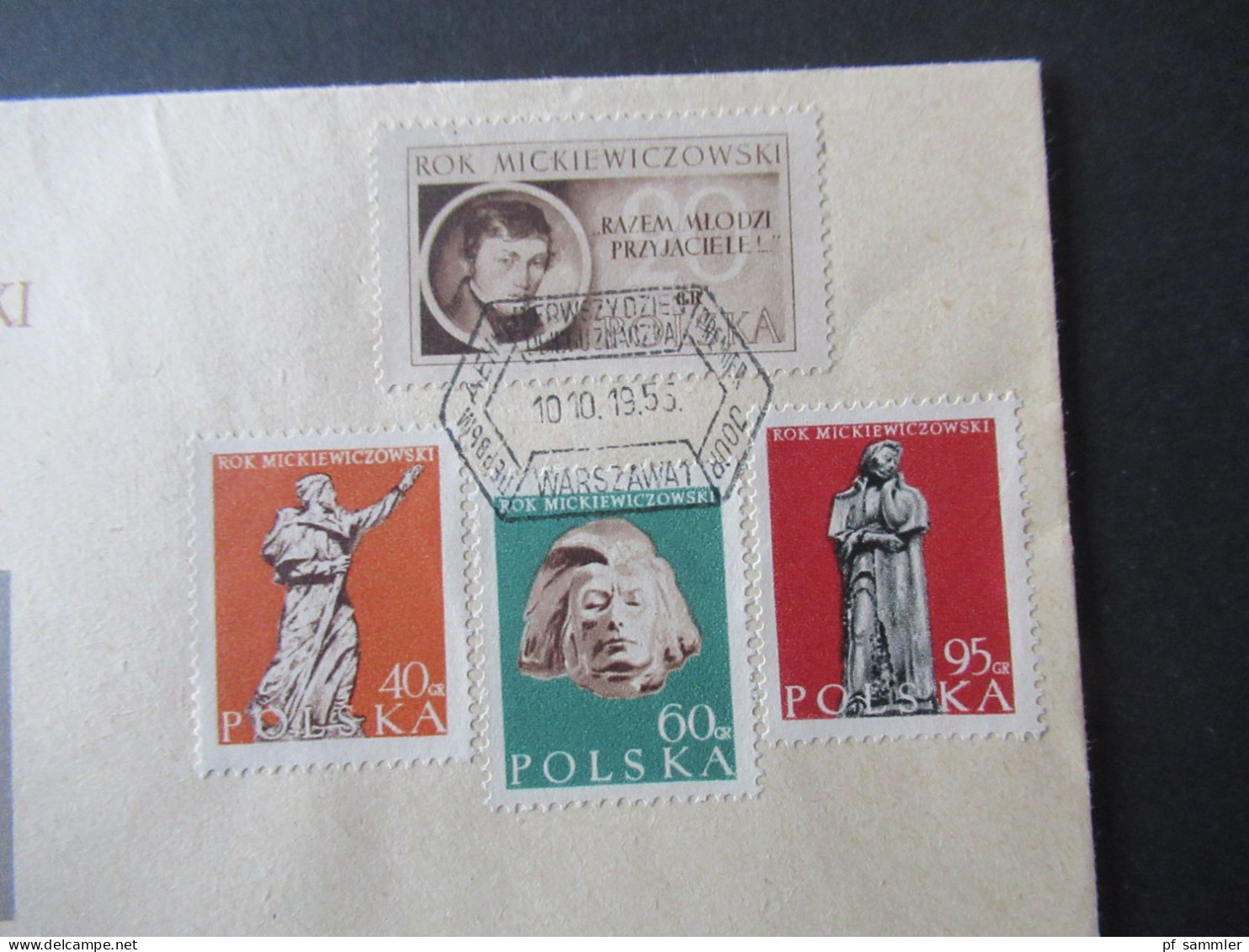 Polen 1955 FDC / Sonderbeleg Rok Mickiewiczowski / Zaosie Miejsce Urodzenia A. Micjiewicza - Briefe U. Dokumente