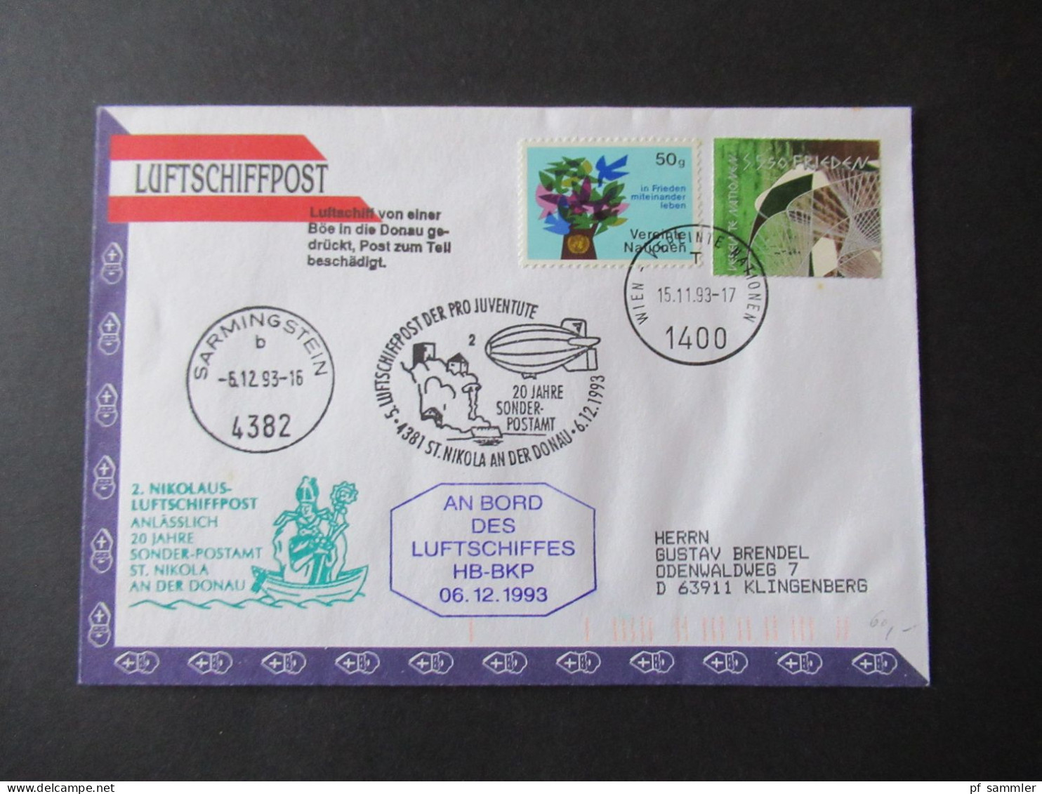 Österreich 1993 Und 92 Luftschiffpost / 1.Nikolaus-Luftschiffpost / Luftschiff HB-BKP Und Pestalozzi HB - BWA - Covers & Documents