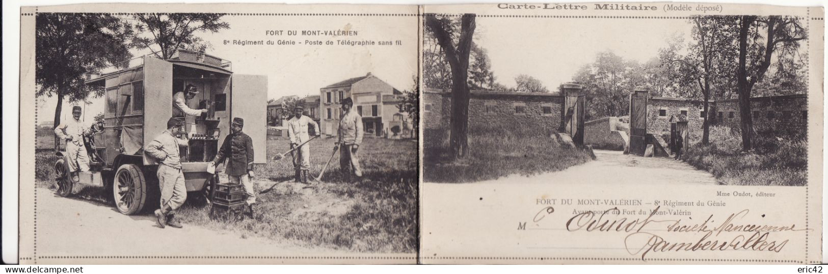 92 FORT DU MONT VALERIEN **8-ème Régiment Du Génie** Carte-Lettre Militaire (2 Scans) - Mont Valerien