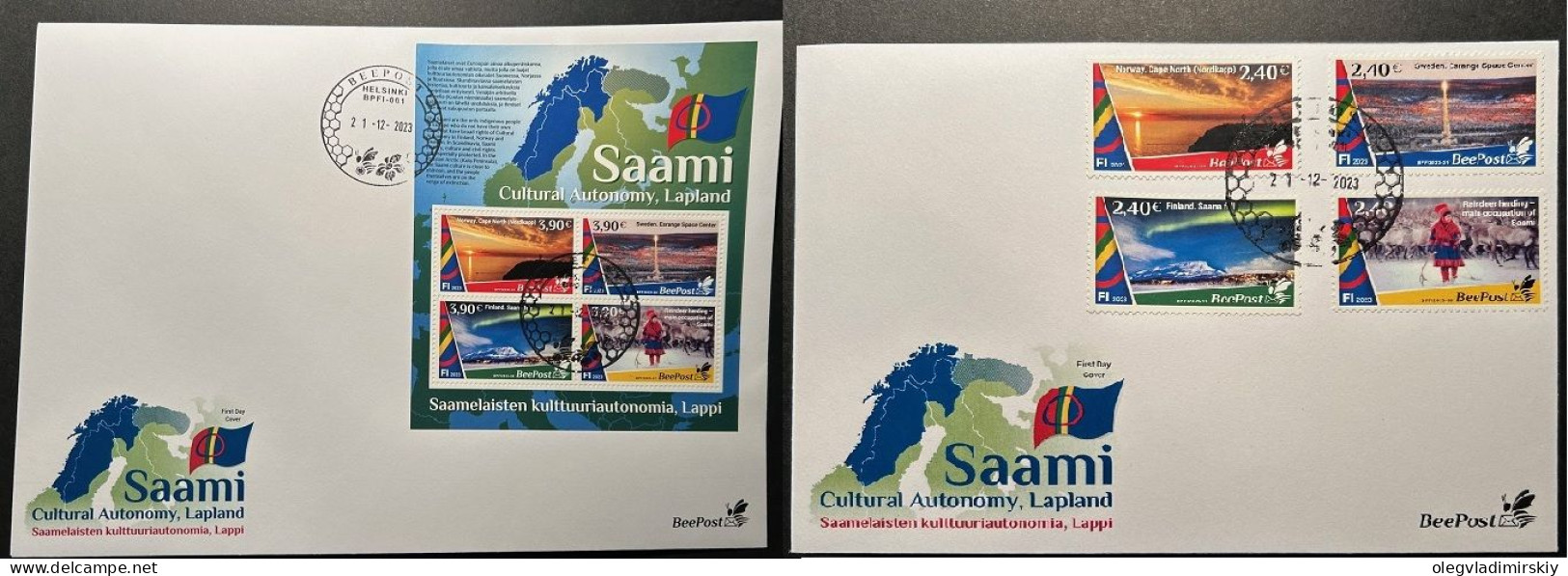 Finland Finnland Finlande 2023 Lapland Cultural Autonomy Saami BeePost Set And Block FDC - FDC