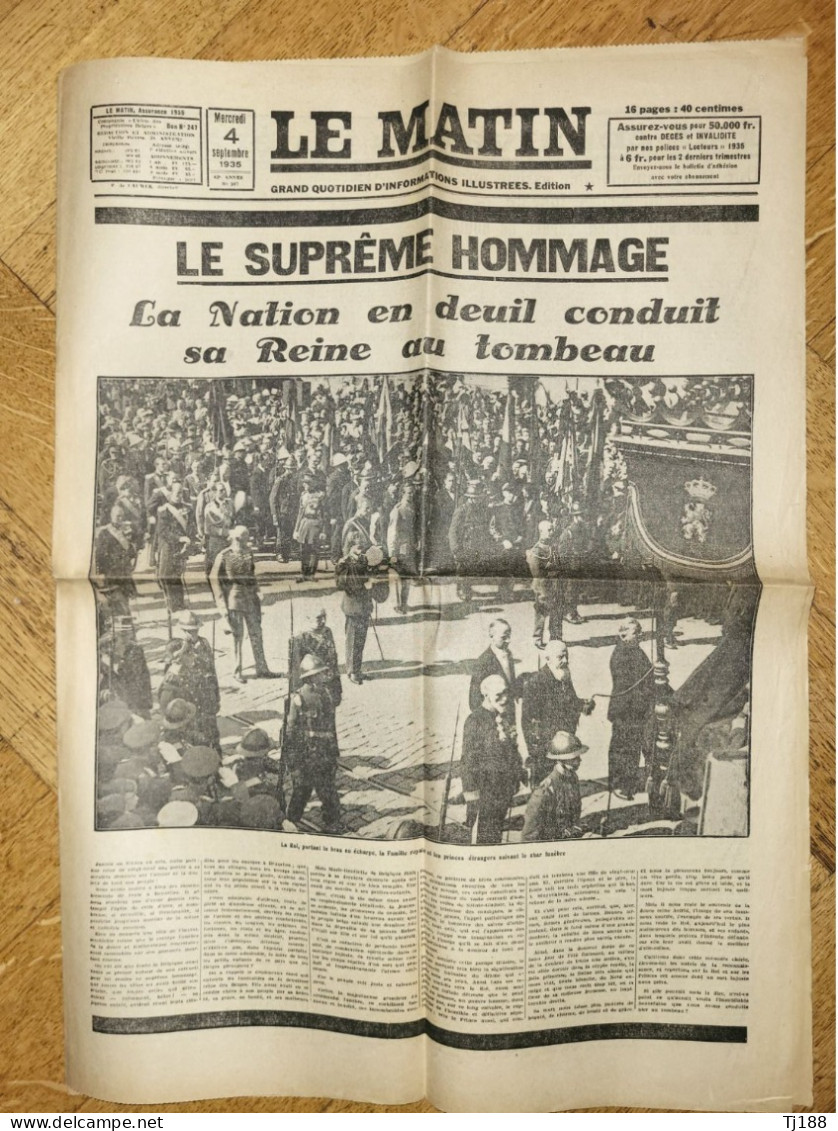 Funérailles Reine Astrid Le Matin 4 Septembre 1935 - Allgemeine Literatur