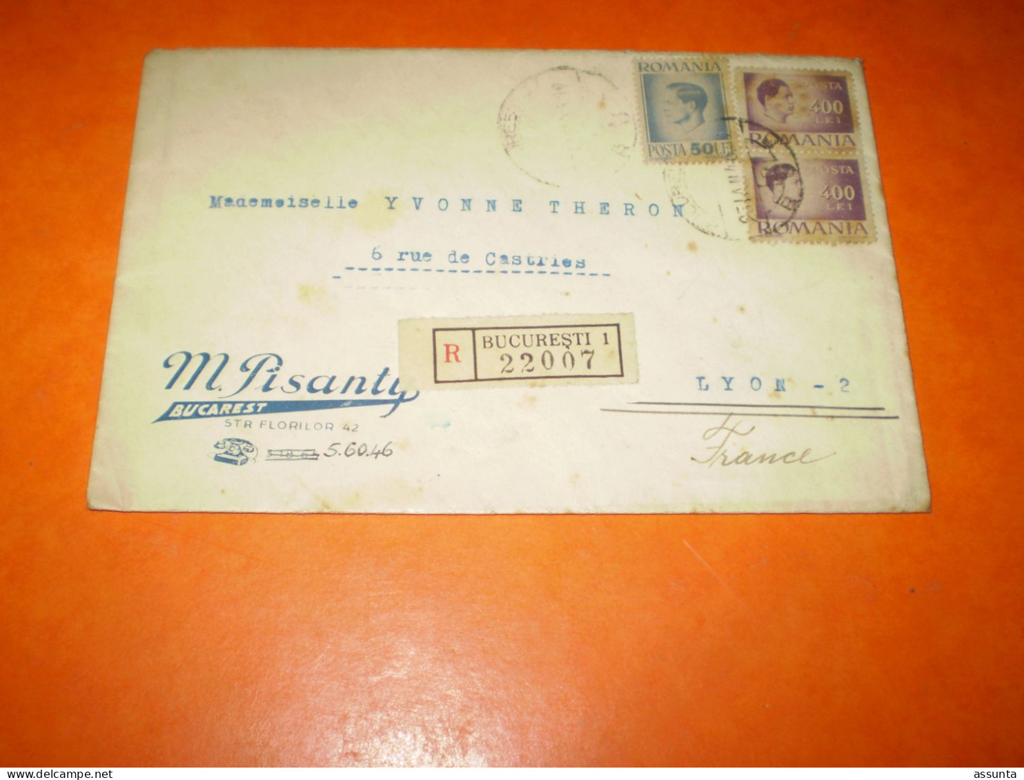 Lettre Recommandée De Bucarest  De M. Pisanty. 3 Timbres De Roumanie - Postmark Collection