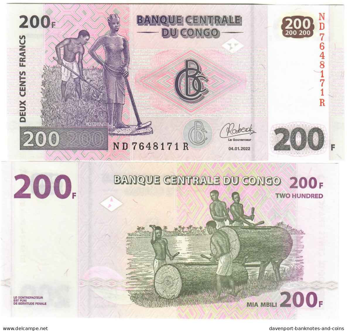 Democratic Republic Of Congo 200 Francs 2022 UNC - République Démocratique Du Congo & Zaïre