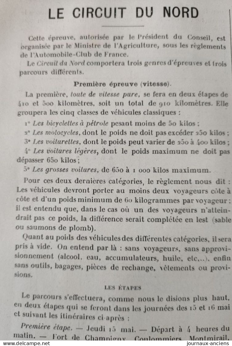 1902 Revue AUTOMOBILE "  LA LOCOMOTION " LE CIRCUIT DU NORD - MANTES = DIEPPE = BOULOGNE - ARRAS = CHALONS = COULOMMIERS - Car Racing - F1