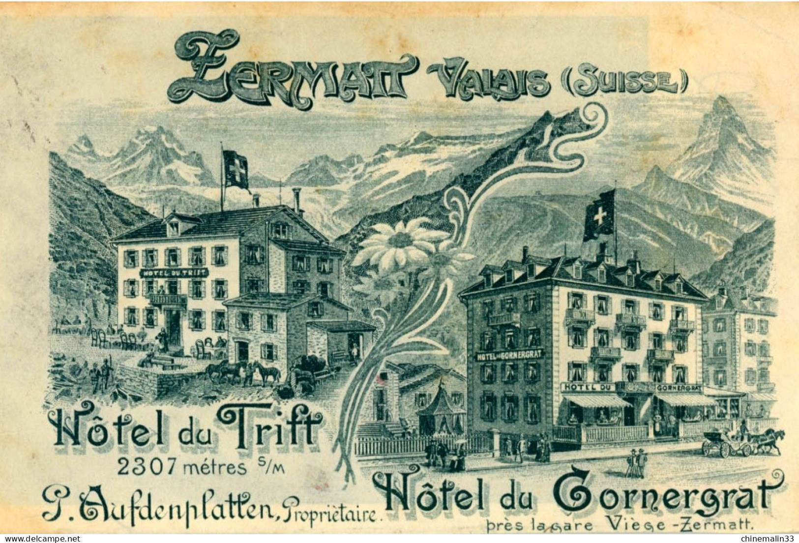 SUISSE ZERMATT VALAIS HOTEL GORNERGRAT TRES ANIMATION REIMPRESSION DE CARTE ANCIENNE COLLECTION E.B. 1970 - Matt