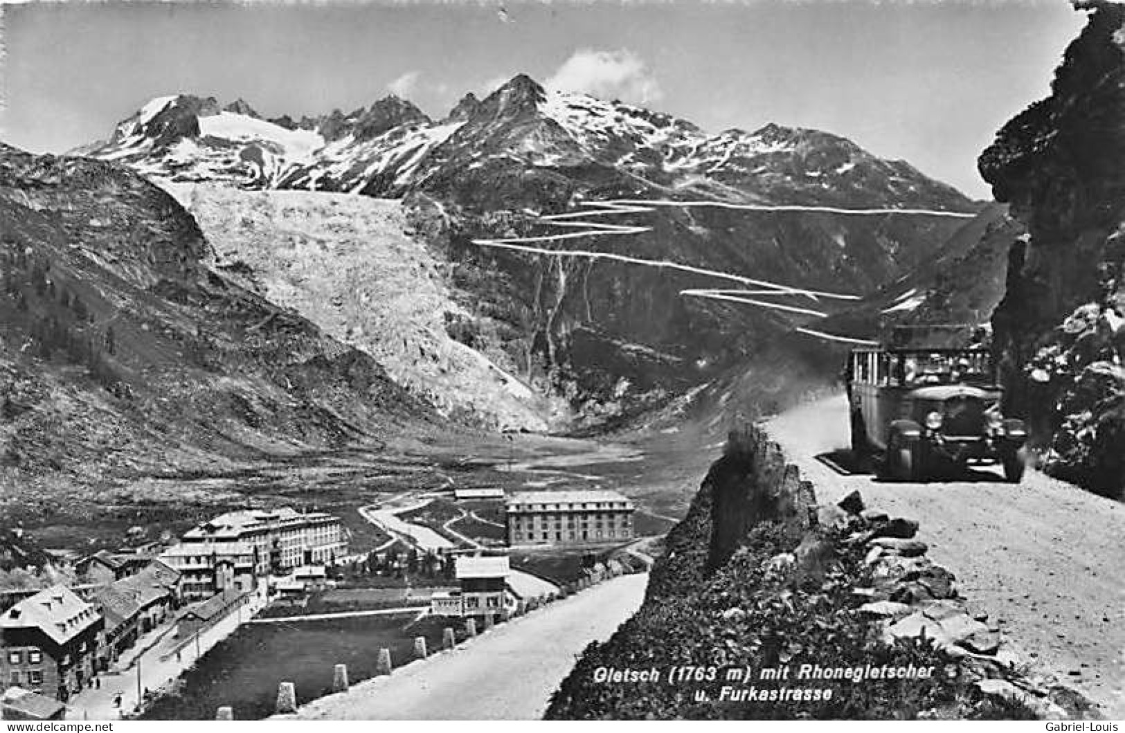 Gletsch Mit Rhonegletscher U. Furkastrasse Obergoms Voiture Oldtimer Auto - Obergoms