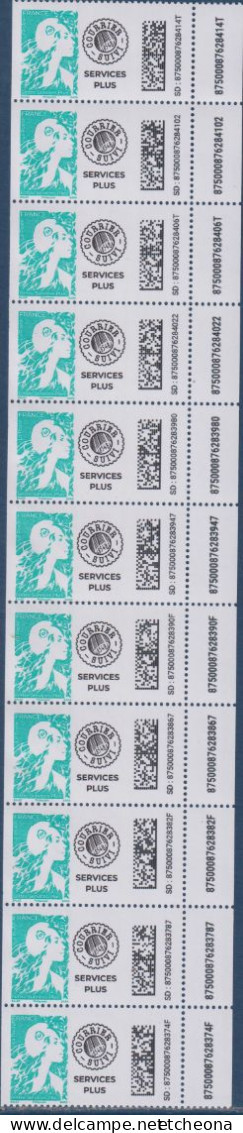 Marianne De L'Avenir Roulette Neuve 11 Timbres Service Plus 356 à 366 Valeur Affranchissement 2.99€ Chaque Timbre Gommé - 2023-... Marianne De L’avenir